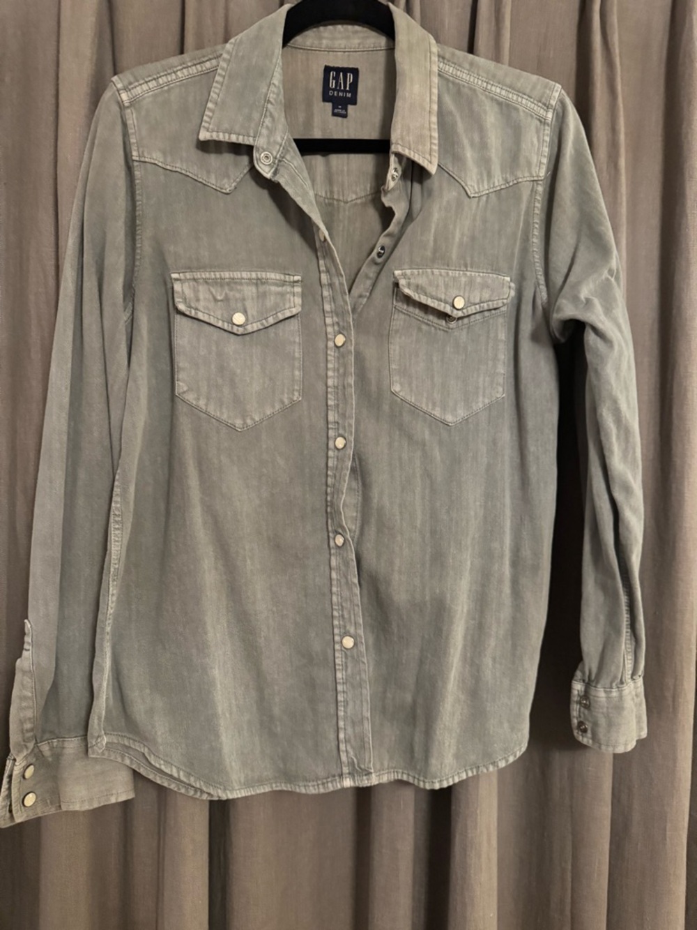 GAP Faded Sage Green Denim Western Shirt - medium